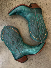 Turquoise Embroidered Cowgirl Wide Mid Calf Boots Block Heeled Western Boots
